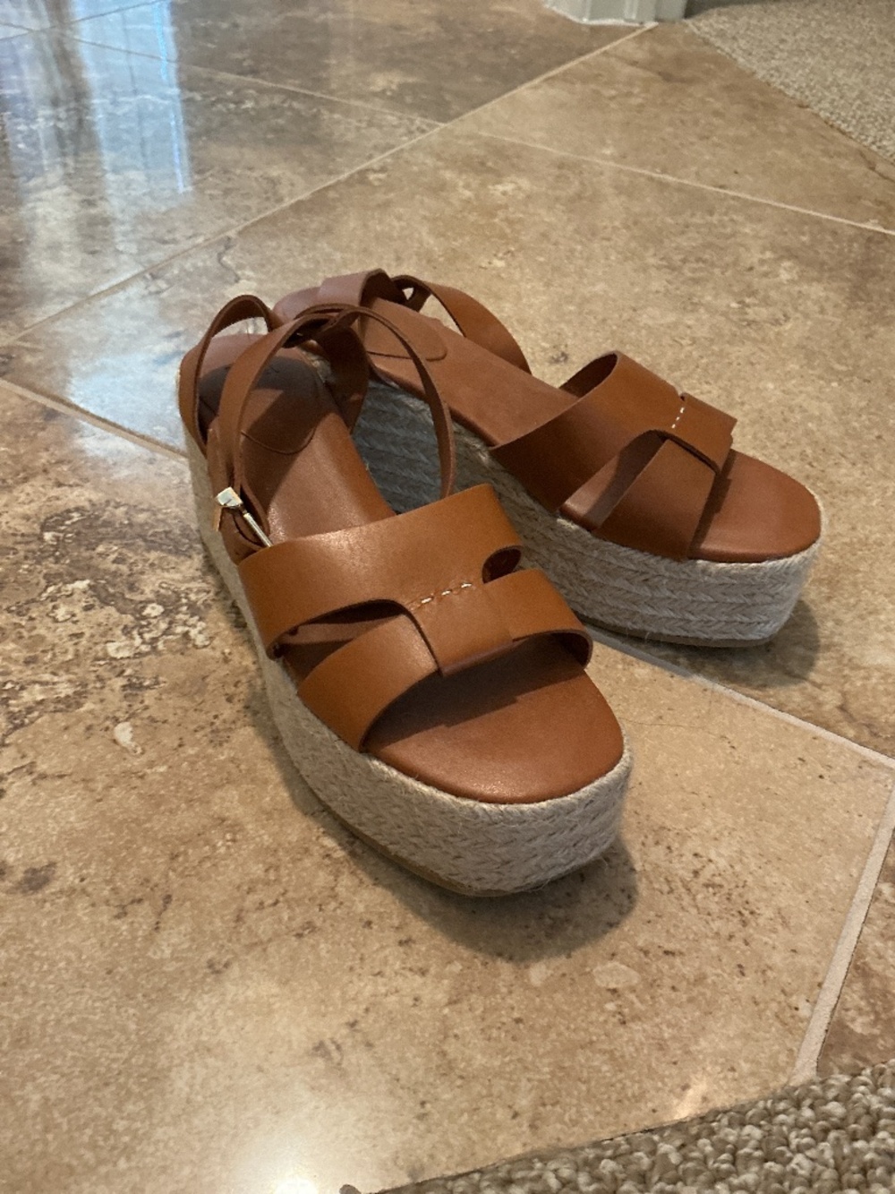 Zara leather platform wedge sandals